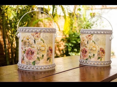 Reciclagem: Balde de Tinta Decorado com Decoupage