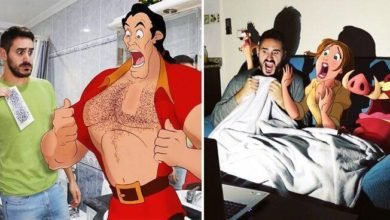 Ele inclui os personagens da Disney em sua rotina e