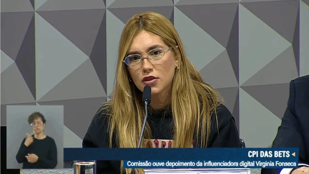 A influenciadora Virgínia Fonseca foi ouvida na CPI das Bets Foto: Reprodução/ TV Senado