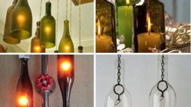 Luminárias de garrafas de vidro recicladas