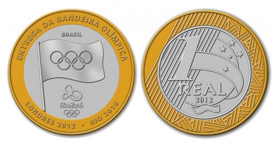 1749230678 441 As 5 moedas mais raras do Real podem estar no Moedas mais raras e caras do Real - 4 Lugar - Moeda de 1 R$ da bandeira olímpica de 2012