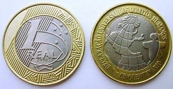 1749230679 458 As 5 moedas mais raras do Real podem estar no Moedas mais raras e caras do Real - 1 Lugar - Moeda de 1R$ da Declaração Universal dos Direitos Humanos de 1998