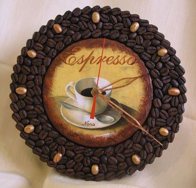 relógio de cozinha customizado com grãos de café relógio de cozinha customizado com grãos de café