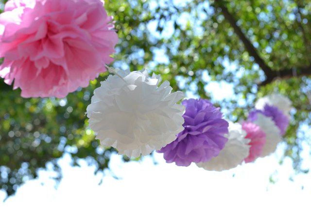 pompons de papel ao ar livre