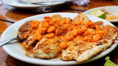 Receita e filé de peixe ao molho de camarão