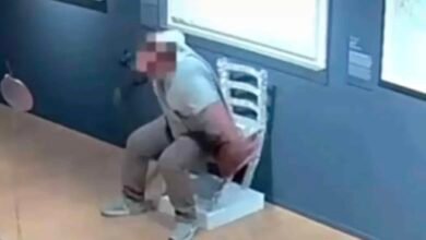 Vídeo chocante mostra o momento em que turista 'desrespeitoso' quebra cadeira de 'Van Gogh' coberta de cristais após sentar nela