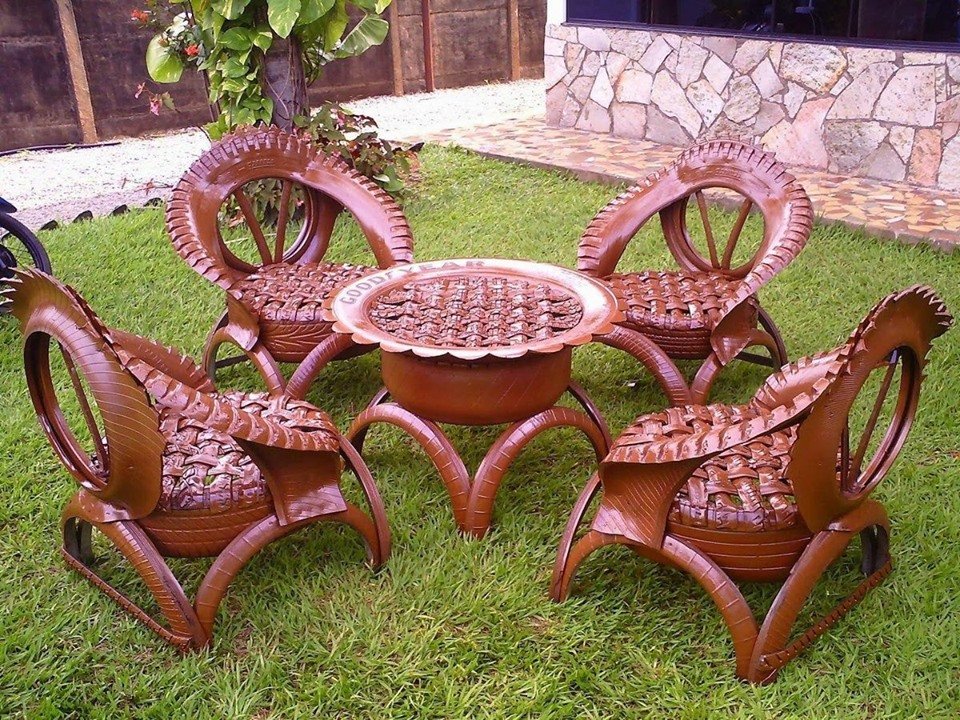 decoracao jardim pneus mobiliario