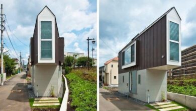 Casa minúscula em formato triangular esconde interior impressionante