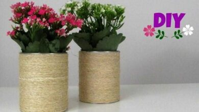 Cachepô feito com lata de leite e sisal