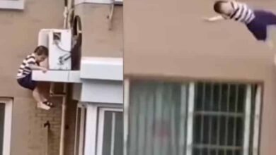 Homem agarra e salva menino de 2 anos que caiu do 4º andar: vídeo