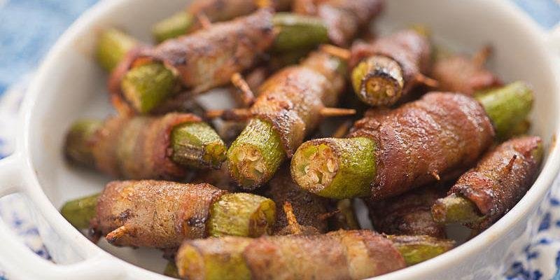 Quiabo frito com Bacon Petisco facil e delicioso blank