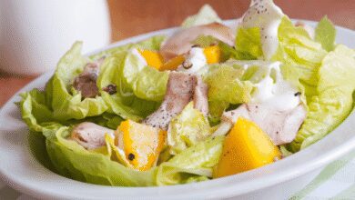 Salada tropical de frango com manga