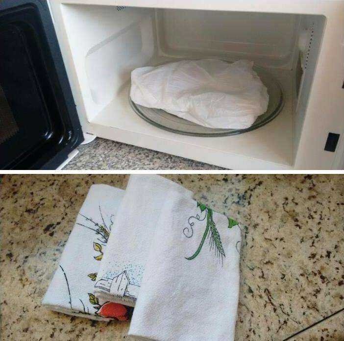 Como deixar seu pano de prato mais branco usando o micro-ondas