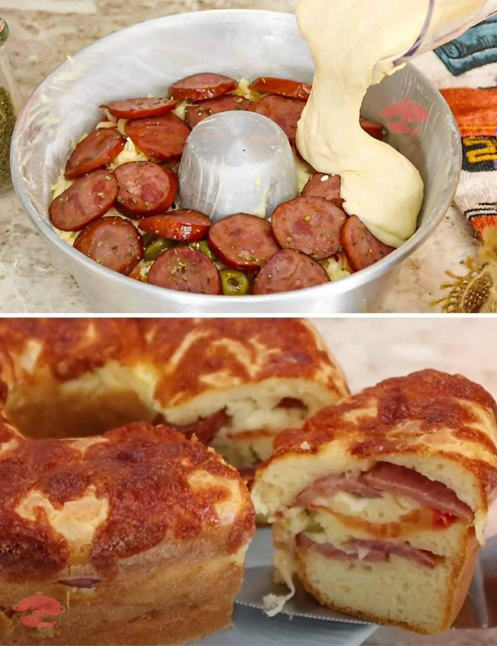 lanche de forno feito no liquidificador recheado com calabresa e Lanche de forno feito no liquidificador recheado com calabresa e muçarela uma delícia