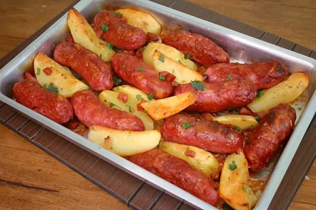 linguiça assada com batata um prato simples e delicioso para