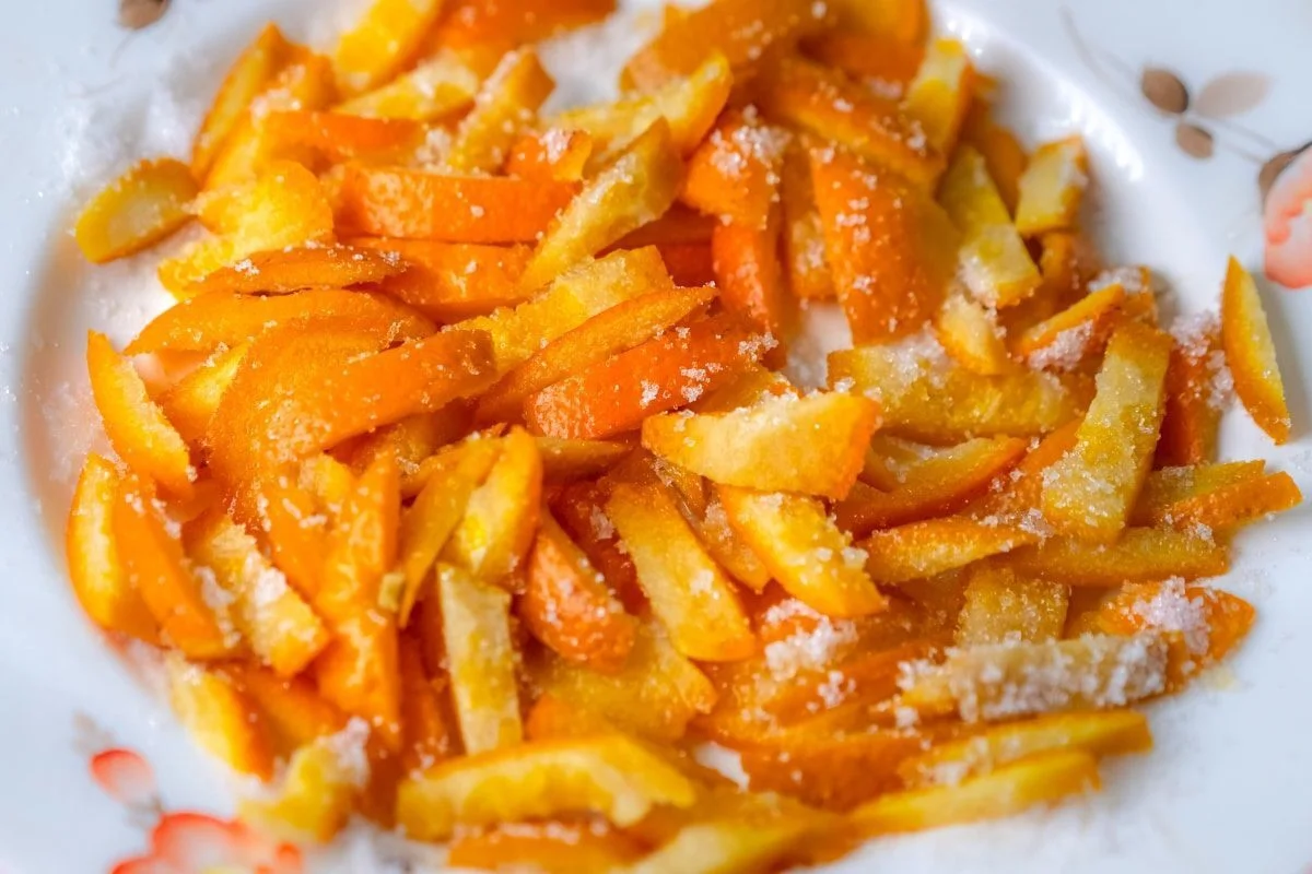 cascas de laranjas cristalizadas