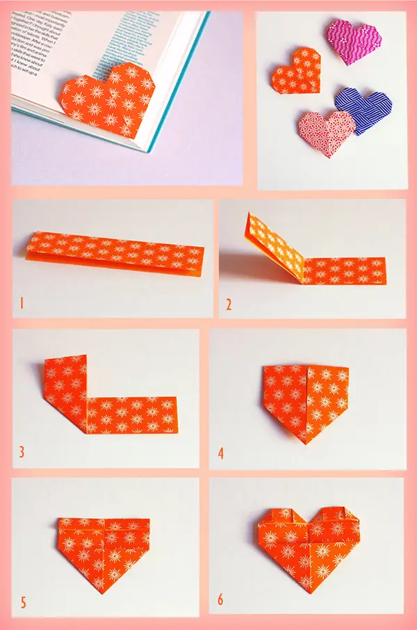 origami de coração marcador de livro