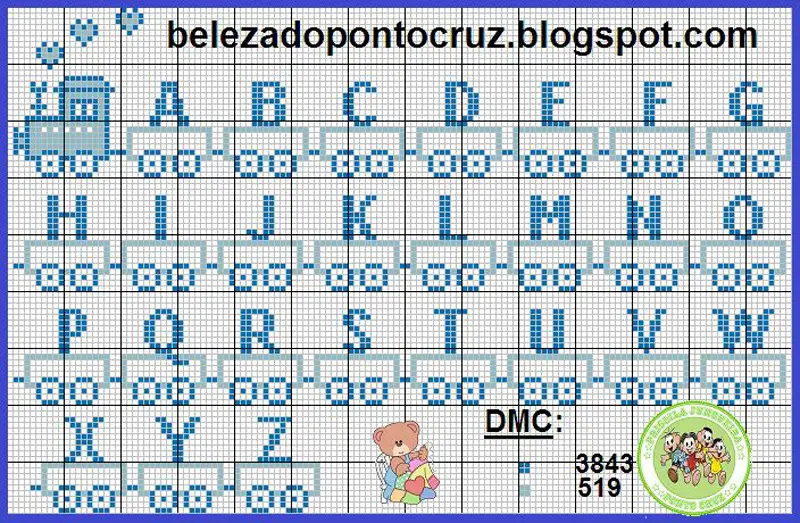 monograma ponto cruz trem colorido