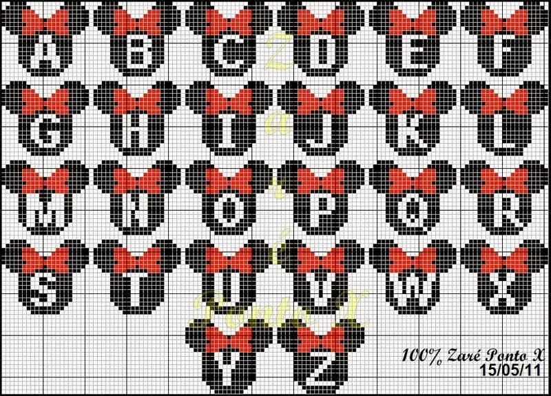 monograma ponto cruz Minnie 