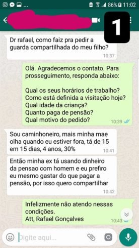 ADVOGADO REJEITA CASO DE PAI QUE QUERIA GUARDA DO FILHO
